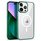 iPhone 13 Pro Max Uyumlu Zore Wireless Şarj Özellikli Pixel Magsafe Kapak-Koyu Yeşil