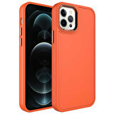 iPhone 12 Pro Max Uyumlu Metal Çerçeve ve Buton Tasarımlı Sert Zore Botox Kılıf-Turuncu