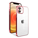 iPhone 12 Uyumlu Kamera Korumalı Renkli Çerçeveli Zore Garaj Kılıf-Kırmızı