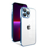 iPhone 13 Pro Uyumlu Kamera Korumalı Renkli Çerçeveli Zore Garaj Kılıf-Mavi Açık