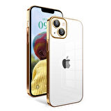Apple iPhone 14 Kılıf Kamera Korumalı Renkli Çerçeveli Zore Garaj Kapak-Gold
