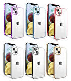 iPhone 14 Uyumlu Kamera Korumalı Renkli Çerçeveli Zore Garaj Kılıf-Gümüş