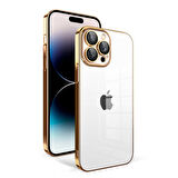 iPhone 14 Pro Uyumlu Kamera Korumalı Renkli Çerçeveli Zore Garaj Kılıf-Gold