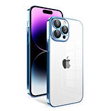 iPhone 14 Pro Max Uyumlu Kamera Korumalı Renkli Çerçeveli Zore Garaj Kılıf-Mavi Açık