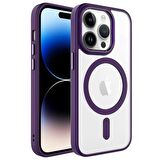 iPhone 14 Pro Max Uyumlu Wireless Şarj Özellikli Zore Krom Magsafe Silikon Kapak-Derin Mor
