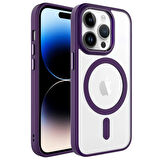 iPhone 14 Pro Max Uyumlu Wireless Şarj Özellikli Zore Krom Magsafe Silikon Kılıf-Derin Mor