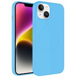 iPhone 14 Plus Uyumlu Magsafe Wireless Şarj Özellikli Pastel Renk Silikon Zore Plas Kılıf-Mavi