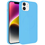 iPhone 12 Uyumlu Magsafe Wireless Şarj Özellikli Pastel Renk Silikon Zore Plas Kılıf-Mavi Açık