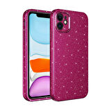 iPhone 12 Uyumlu Kamera Korumalı Simli Lüks Zore Koton Kılıf-Mor