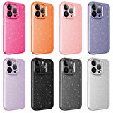 iPhone 14 Pro Max Uyumlu Kamera Korumalı Simli Lüks Zore Koton Kılıf-Turuncu