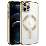 iPhone 12 Pro Uyumlu Kamera Korumalı Magsafe Wireless Şarj Özellikli Zore Demre Kılıf-Gold
