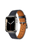 Apple Watch 7 41mm Uyumlu Krd-76 Pu Deri Kordon Strap Kayış - Lacivert