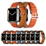 ​​​Watch 44mm Uyumlu KRD-76 PU Deri Kordon Strap Kayış CLO- Turuncu