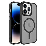 iPhone 14 Pro Uyumlu Mat Arka Yüzey Wireless Şarj Özellikli Zore Flet Magsafe Kılıf-Siyah