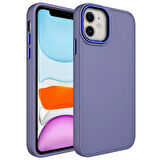 iPhone 11 Uyumlu Metal Çerçeve ve Buton Tasarımlı Silikon Zore Luna Kapak-Lavendery Gray