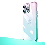 iPhone 12 Pro Uyumlu Parlak Renk Geçişli Kamera Korumalı Zore Senkron Kılıf-Pembe-Mavi