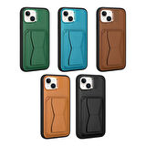 Apple iPhone 14 Kılıf Kartlıklı Standlı ​Pu Deri Zore Memo Kapak-Siyah