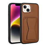 iPhone 14 Plus Uyumlu Kartlıklı Standlı ​Pu Deri Zore Memo Kılıf-Kahverengi