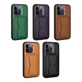 iPhone 14 Pro Uyumlu Kartlıklı Standlı ​Pu Deri Zore Memo Kılıf-Siyah