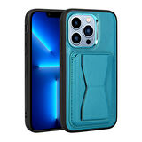 iPhone 13 Pro Uyumlu Kartlıklı Standlı ​Pu Deri Zore Memo Kılıf-Mavi