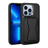 iPhone 13 Pro Max Kılıf Kartlıklı Standlı ​Pu Deri Memo Kapak