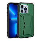 Apple iPhone 13 Pro Max Kılıf Kartlıklı Standlı ​Pu Deri Zore Memo Kapak-Koyu Yeşil