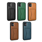 iPhone 11 Uyumlu Kartlıklı Standlı ​Pu Deri Zore Memo Kapak-Lacivert