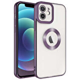 iPhone 12 Uyumlu Kamera Korumalı Logo Gösteren Zore Omega Kapak-Derin Mor