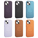 Apple iPhone 14 Plus Kılıf PU Deri Magsafe Wireless Şarj Özellikli Zore Derix Kapak-Derin Mor