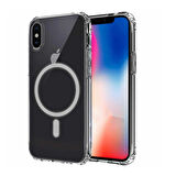 iPhone XS Max 6.5 Uyumlu Magsafe Şarj Özellikli Şeffaf Sert PC Zore Embos Kapak-Renksiz