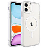 iPhone 11 Uyumlu Wireless Şarj Özellikli Zore Krom Magsafe Silikon Kılıf-Renksiz