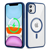 iPhone 11 Uyumlu Magsafe Wireless Şarj Özellikli Silikon Zore Ege Kapak-Mavi