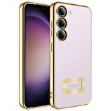 Galaxy S23 Plus Uyumlu Kamera Korumalı Logo Gösteren Zore Omega Kılıf-Gold