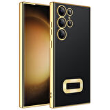Galaxy S23 Ultra Uyumlu Kamera Korumalı Logo Gösteren Zore Omega Kılıf-Gold