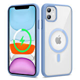 iPhone 11 Uyumlu Magsafe Wireless Şarj Özellikli Silikon Zore Ege Kılıf-Mavi Açık