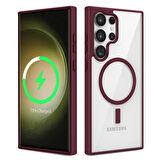 Galaxy S22 Ultra Uyumlu Magsafe Wireless Şarj Özellikli Silikon Zore Ege Kılıf-Koyu Kırmızı