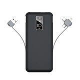 Siyah PW-05 Hızlı Led Göstergeli Micro Lightning Type-C Kablolu Taşınabilir Powerbank 10000mAh Zore