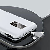 Beyaz PW-05 Hızlı Led Göstergeli Micro Lightning Type-C Kablolu Taşınabilir Powerbank 10000mAh Zore