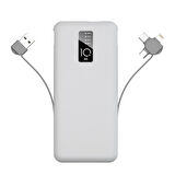 Beyaz PW-05 Hızlı Led Göstergeli Micro Lightning Type-C Kablolu Taşınabilir Powerbank 10000mAh Zore