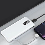 Beyaz PW-05 Hızlı Led Göstergeli Micro Lightning Type-C Kablolu Taşınabilir Powerbank 10000mAh Zore
