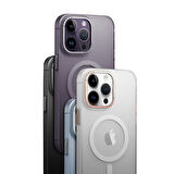 iPhone 14 Pro Max Uyumlu Magsafe Şarj Özellikli Buzlu Sert PC Zore Tuval Kılıf-Siyah