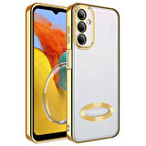 Galaxy M14 Kamera Lens Korumalı Logo Açık Arkası Şeffaf Parlak Kenarlı Omega Kılıf