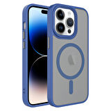 iPhone 13 Pro Max Uyumlu Mat Arka Yüzey Wireless Şarj Özellikli Zore Flet Magsafe Kılıf-Mavi