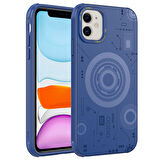 iPhone 11 Uyumlu Zore Wireless Şarj Özellikli Desenli Hot Kılıf-Lacivert