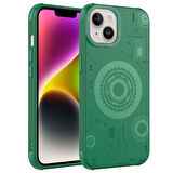 iPhone 14 Plus Uyumlu Zore Wireless Şarj Özellikli Desenli Hot Kılıf-Koyu Yeşil