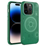 Apple iPhone 14 Pro Kılıf Zore Wireless Şarj Özellikli Desenli Hot Kapak-Koyu Yeşil