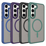 Galaxy S23 Plus Uyumlu Mat Arka Yüzey Wireless Şarj Özellikli Zore Flet Magsafe Kapak-Mavi