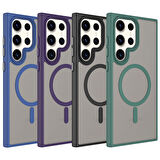 Galaxy S23 Ultra Uyumlu Mat Arka Yüzey Wireless Şarj Özellikli Zore Flet Magsafe Kapak-Siyah