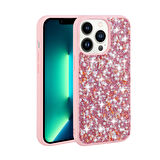 iPhone 12 Pro Max Uyumlu Parlak Taşlı Tasarım Zore Linea Kılıf-Pembe