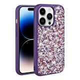 iPhone 14 Pro Uyumlu Parlak Taşlı Tasarım Zore Linea Kapak-Derin Mor